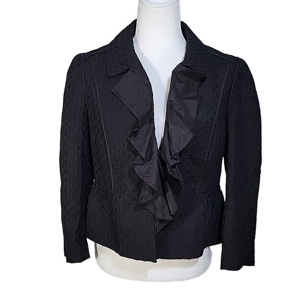 Loft Black Blazer Wool Blend Ruffle Lapel Womens Size 6 - Picture 1 of 13